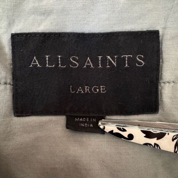 AllSaints Men's Size L Lows Bomber Jacket Light Gray 100% Cotton Contemporary - Picture 9 of 14